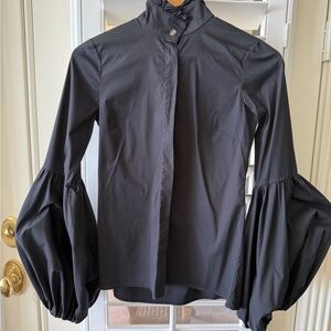 Carolina Constas beautiful button front blouse, focus on collar and sleeves .
